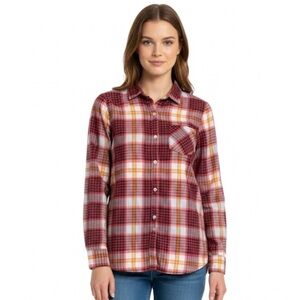 OLD NAVY Checkered Cotton Flannel Blouse, Women’s XS, Pink Yellow White